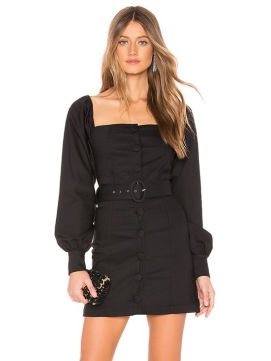 L'Academie Dresses & Skirts - NWT L’Academie Lena Cotton Off The Shoulder Long Sleeve Mini Dress Black XXS